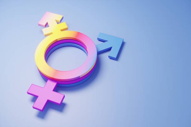 Crowd of people shaped like gender symbosl 3d render